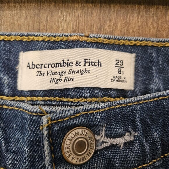 Abercrombie & Fitch Women's Blue Vintage Straight Leg High Rise Sz 29 / 8 Short - Picture 6 of 14